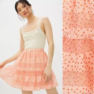 NWT Corey Lynn Calter Anthropologie Peach Polka Dot Tulle Mini Skirt, Sz XL